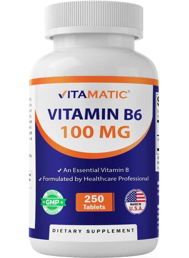 Vitamin B6 (Pyridoxine HCI), 100mg 250 Vegetarian Tablets - Promotes Energy Production, boosts Metabolism and Immune Health Support