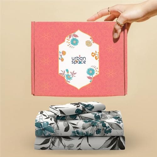 Urban Space Serene 200 TC 100% Cotton Bedsheet for King Bed, Cotton King Bedsheet with 2 Pillow Covers, Bedsheet with GiftBox (Majestic Aqua, Size 108 x 108 inches)