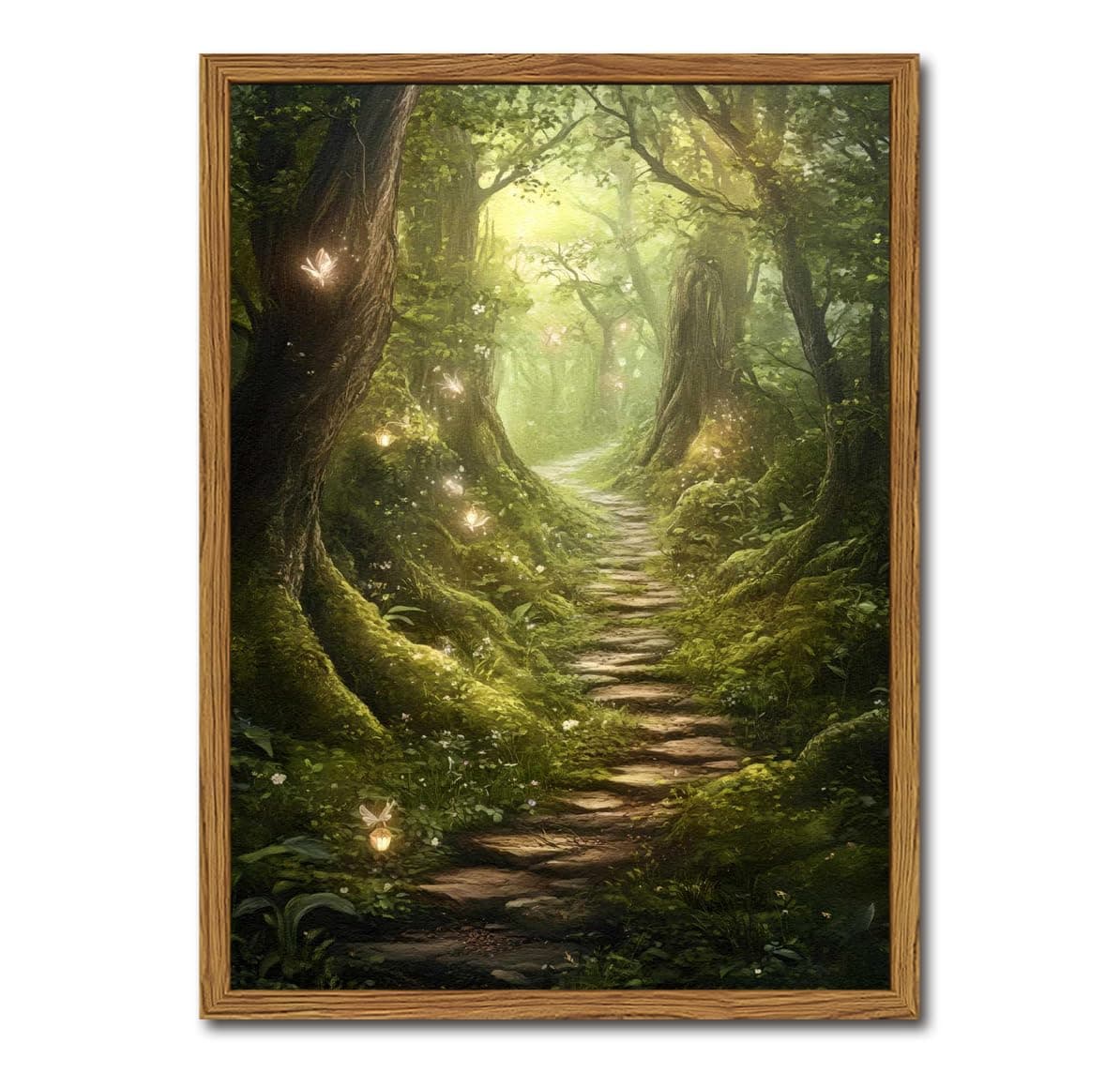 Vintage Forest Fairy Wall Art Cottagecore Tree Fairy Wall Decor Painting Whimsical Woodland Landscape 3D Texture Hand Drawn Sandstone Artwork for Bedroom Living Room 12x16 inch Wood Framed