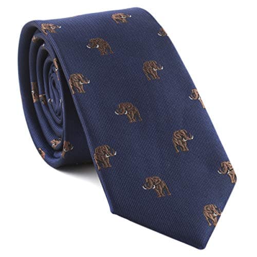 Men's Navy Blue Silk Jacquard Woven Self Cravat Fashion Novelty Tie Brown Elephant Skinny Business Novelty Necktie Accessory