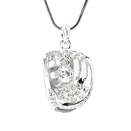 Spinningdaisy Silver Plated Hanging Softball with Baseball Glove Necklace