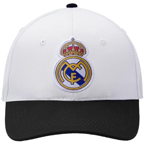 Icon Sports Officially Licensed Real Madrid Adjustable Dad Cap – White & Black Cotton Hat with Buckle for Men & Women – Soccer Fan Merchandise