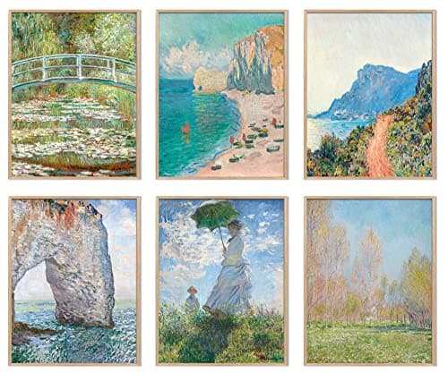 Claude Monet Wall Art Prints, 6pcs Water Lilies Fine Artwork Paintings, Vintage Famous Art, Aesthetic Posters for Room Decor, Retro Canvas Prints