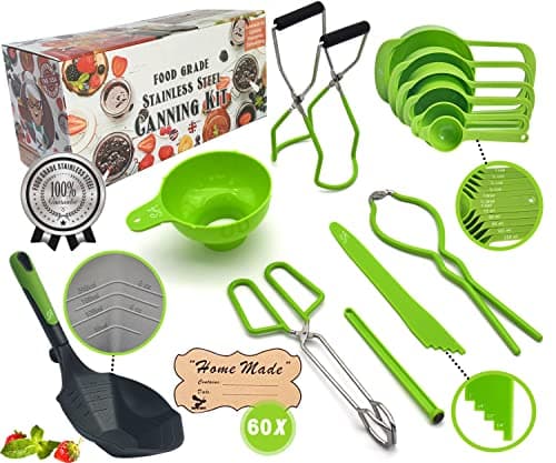 Supa Ant Canning Supplies - US Assembled Certified Food Grade Stainless Steel Canning Kit with XL Ladle, Wide Kitchen Funnel, Jar Lifter and Wrench, Bubble Popper/Measurer, Lid Lifter, Kitchen Tongs