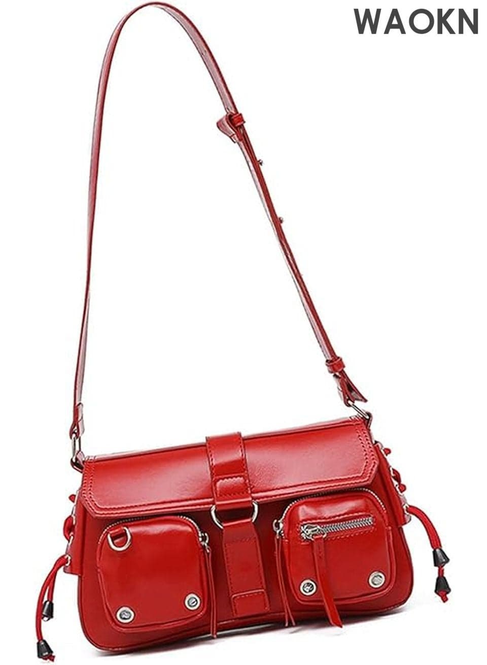 PU Leather Shoulder Bag for Women - Edgy Punk Y2K Aesthetic Crossbody Purse with Multiple Pockets | Vintage Metal Chain Detail Small Hobo Handbag, Gothic Rocker Chic Clutch for Concerts, Night Out & Daily Use(Red)