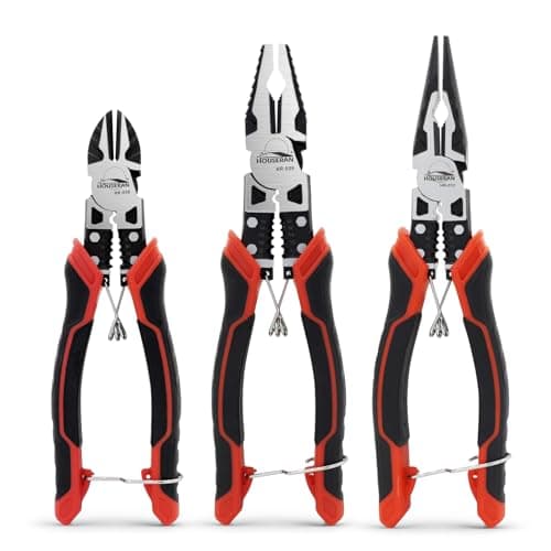 Pliers Set HOUSERAN 3Piece Plier Tool Set Including 83 Needle Nose Plierss 83 Linemans pliers 75 Diagonal Cutters Spring Loaded with Safety Lock Combination Plieres set