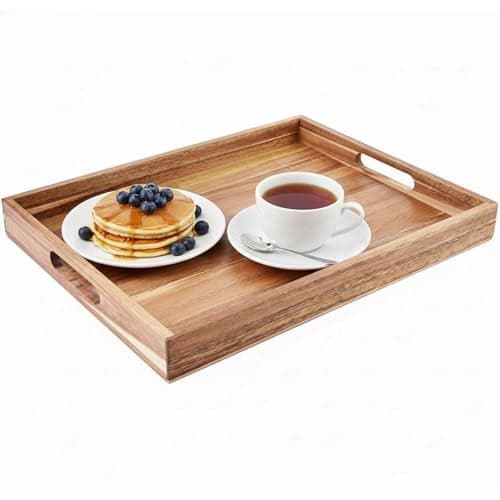 Dantawood Decor Square Shape Wooden Serving Tray, 12 x 8 x 2 Inch, 1 Pcs, Brown