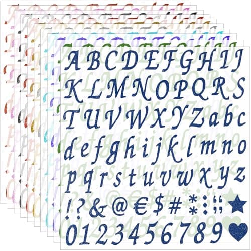 Waynoda 800 Pieces 10 Sheets Glitter Alphabet Letter Stickers Self Adhesive Letter and Number Stickers Alphabet Number Stickers