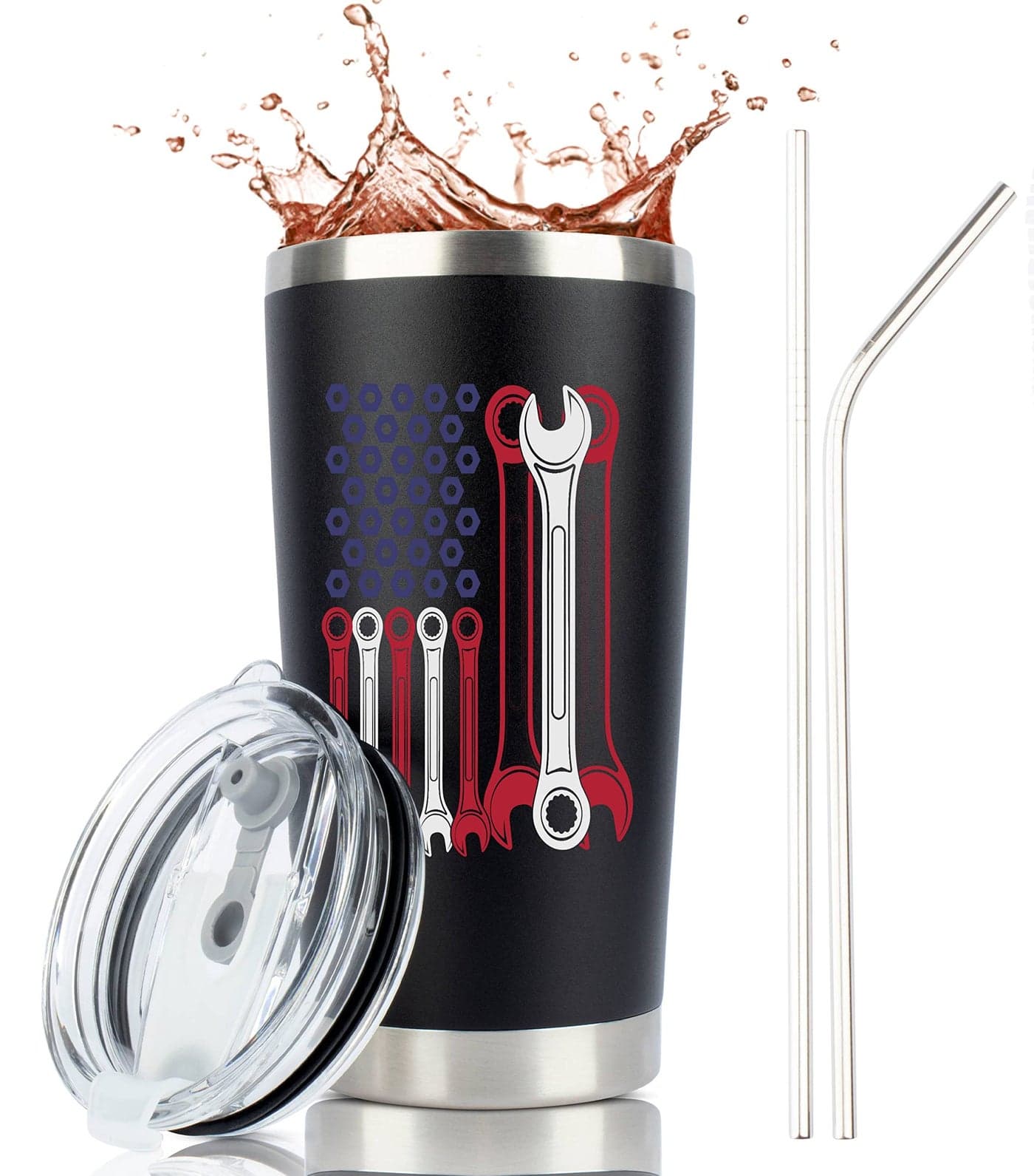 JENVIO Gifts for Mechanics Repairman Stainless Steel TumblerMug with Lid for Coffee Cold Drinks Garage Auto Wrench Cool HVAC Unique Ideas Plumber Handyman Cup for Men Husband 20 Ounce