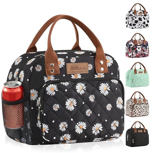 HOMESPON Lunch Bag for Woman Man Adults with Front Pocket Insulated Lunch Tote with Side Pockets Lunch Box Container for Work Picnic or Travel (Daisy)