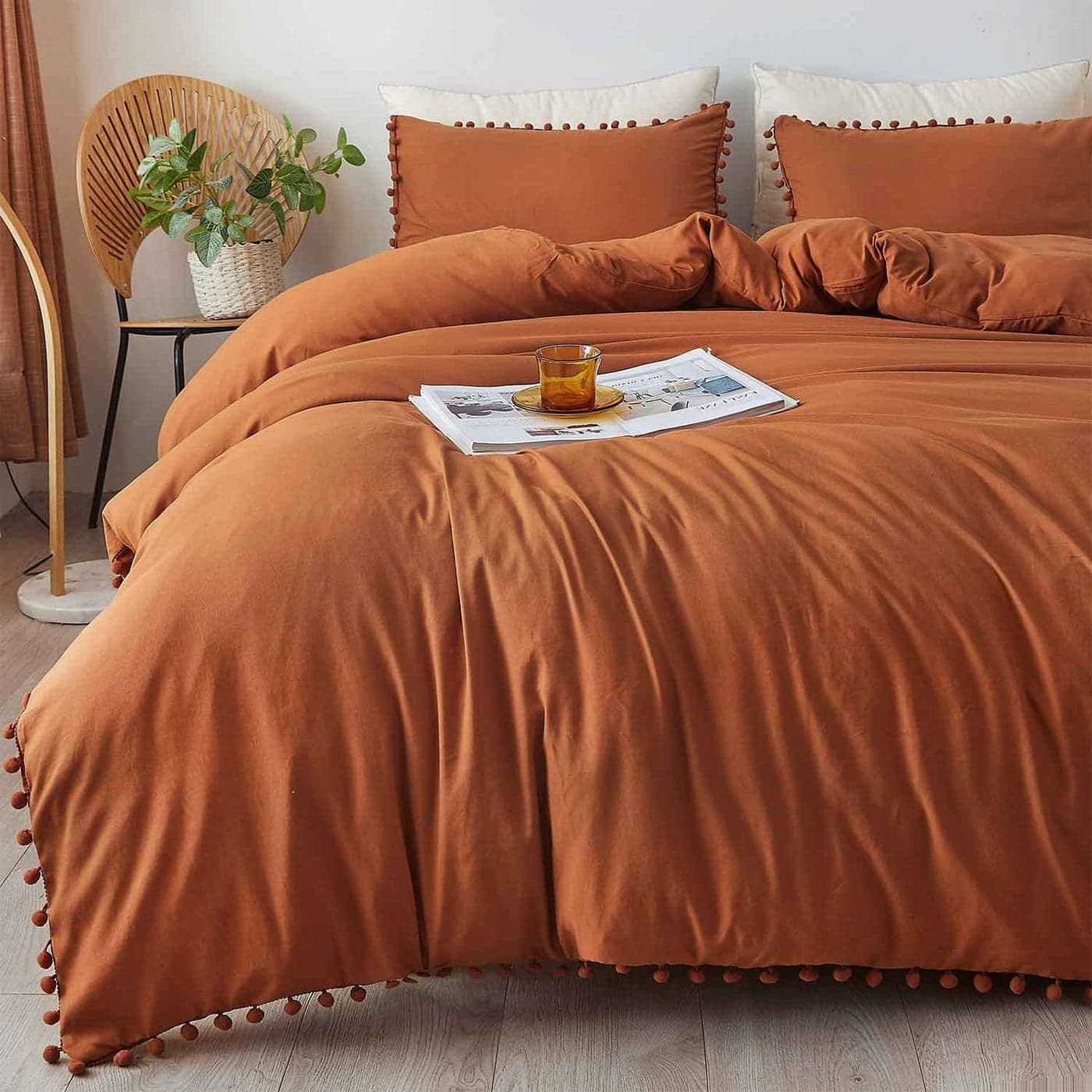 ETDIFFE Burnt Orange Duvet Cover Queen Size 3pc Boho Bohemian Terracotta Microfiber Bedding Comforter Cover Set Soft and Lightweight Rustic Qulit Cover 90x90 for Teens Girls Women