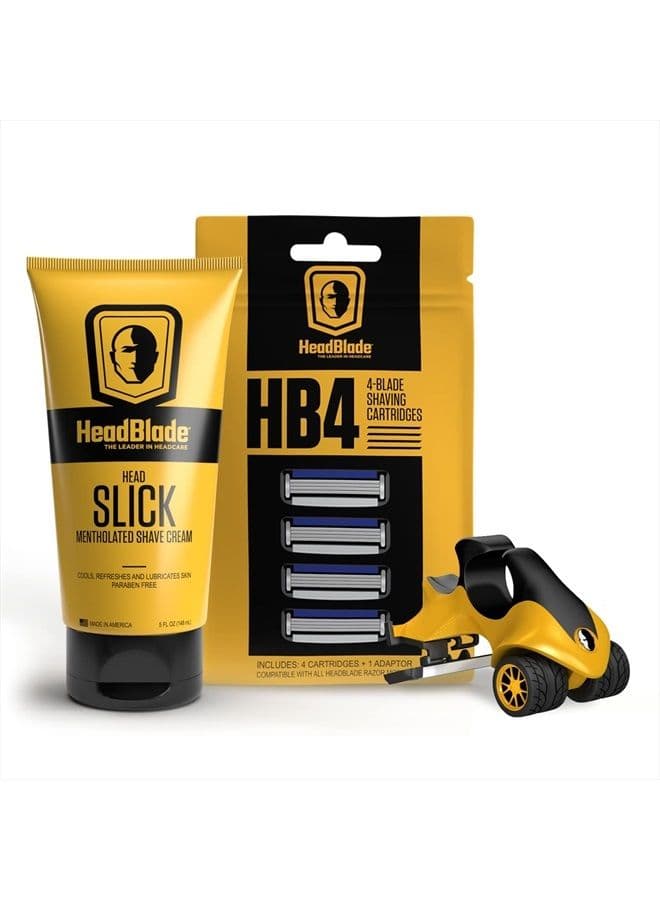 ATX Men's Head Shaving Basics Bundle with 5oz HeadSlick Cream, Razor, Blade Refills