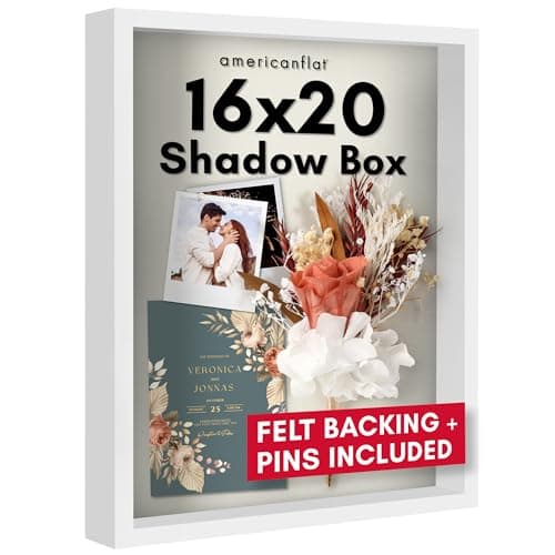 Americanflat 16x20 Shadow Box Frame with Polished Plexiglass - Silhouette Collection - Large Shadow Box Display Case for Tabletop and Wall Display - White with Soft Felt Back