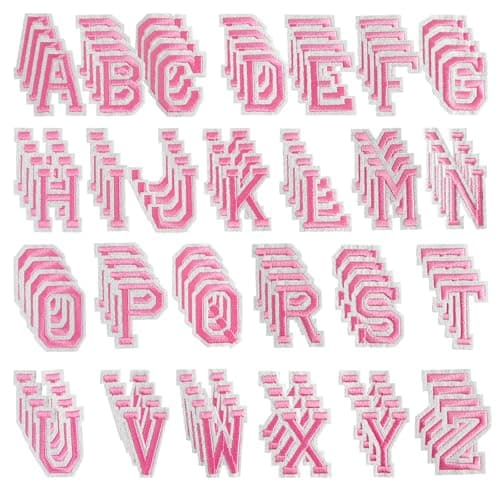 CXWLJL 104Pcs Iron on Letter Patches Letters AZ Embroidered Applique Patches for Clothes Skirts Hats Socks Jeans DIY Accessories Pink