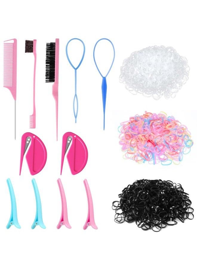 Colorful Mini Rubber Bands with Topsy Tail Styling Tools - Elastic Hair Ties, Hair Cutter, and Hair Accessories for Baby Girls and Women