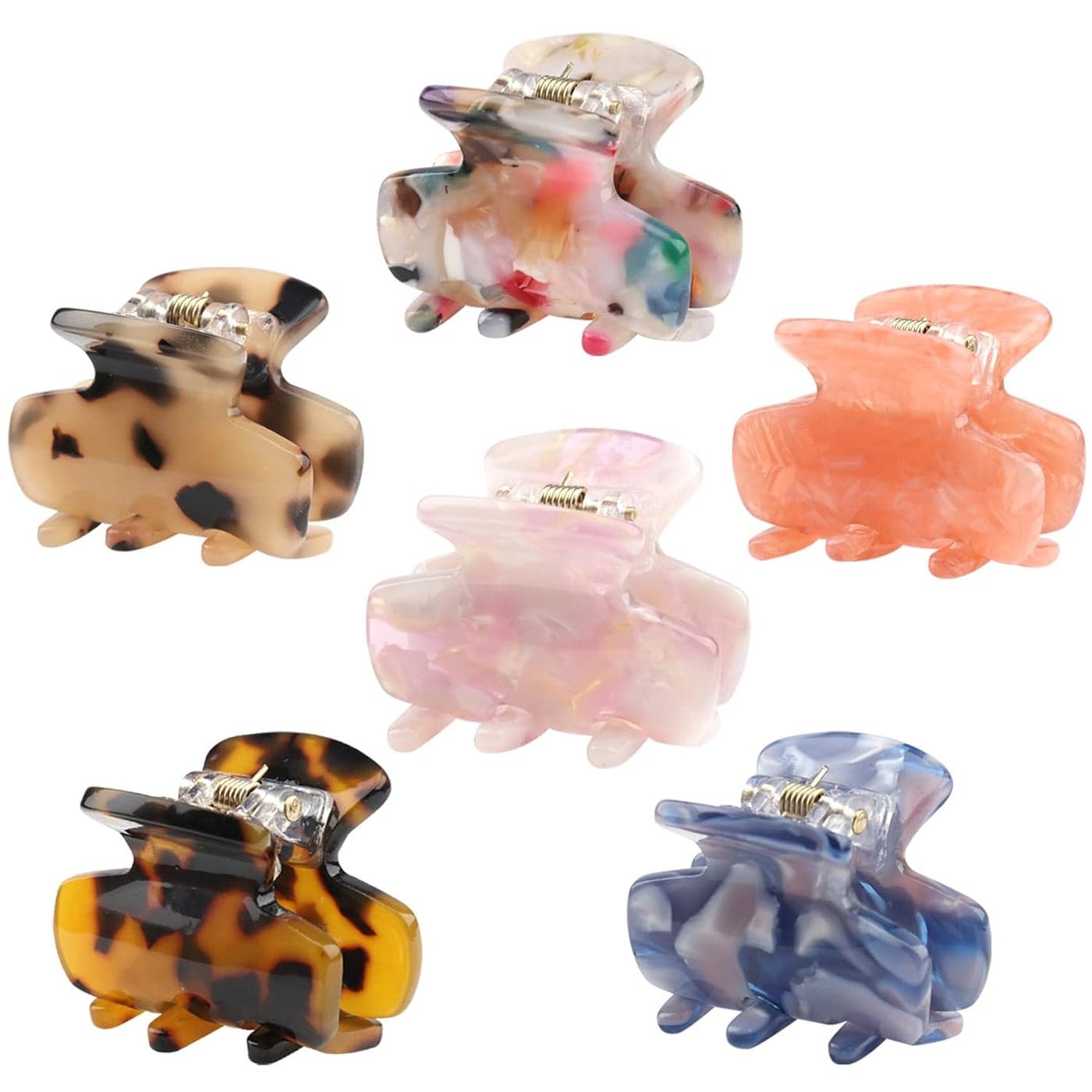 6 PCS Small Hair Claw Clips 14 Inch Tortoise Claw Clip for Women Girls Mini Size Leopard Print Acrylic French Design Jaw Clips NonSlip Strong Hold Hair Grip Catch Barrette