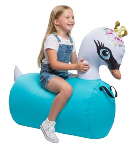 Waddle Hip Hoppers Large Bouncy Hopper Inflatable Hopping Animal Bouncer Ride On Toys Easy Grip Stable Base Outdoor Indoor Animal Hopper Toy Supports Up to 250 Lbs Ages 5 and Up Swan