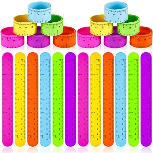 Deekin 48 Pcs Ruler Slap Bracelets Operation Items Bulk Ruler Snap Bracelets Colorful for Classroom with Scale Silicone for Kids Slap Wristbands with Scale Party Favor School Prize