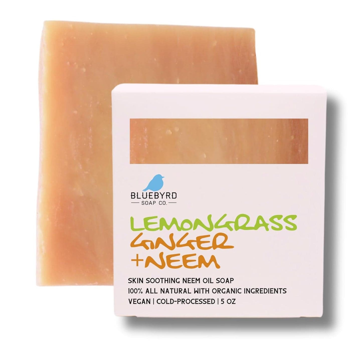 Bluebyrd Soap Co Ginger Lemongrass All Natural Soap Bar with Neem Oil Cleansing Beauty Bar Soap Scented with 100 Essential Oils Neem for eczema prone skin psoriasis and acne 5oz GINGER