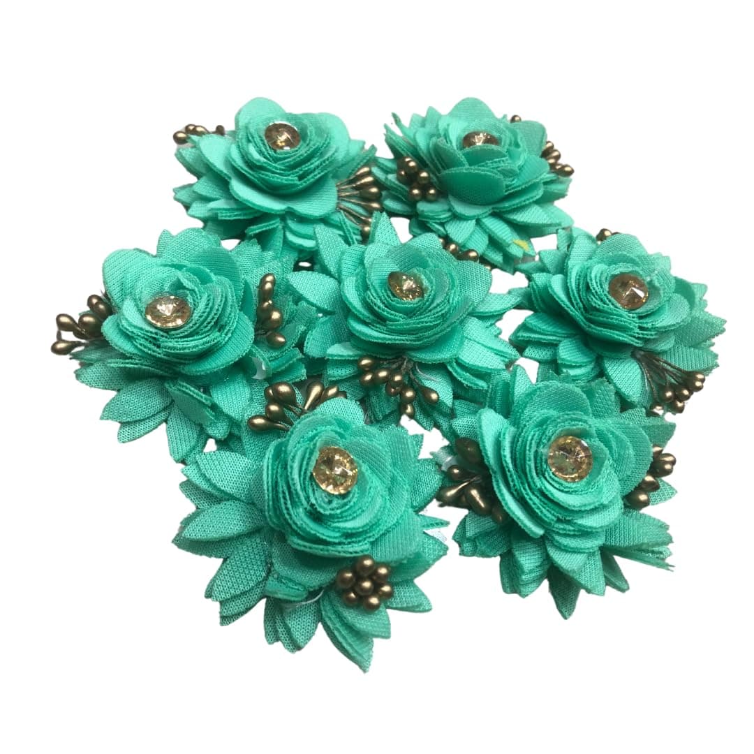 ALEVAN Beads Crafts Artificial Netted Fabric Rose Flowers with Buds and Stone for Home Decoration Dress Boutique DIY Art Craft Sea Green 72