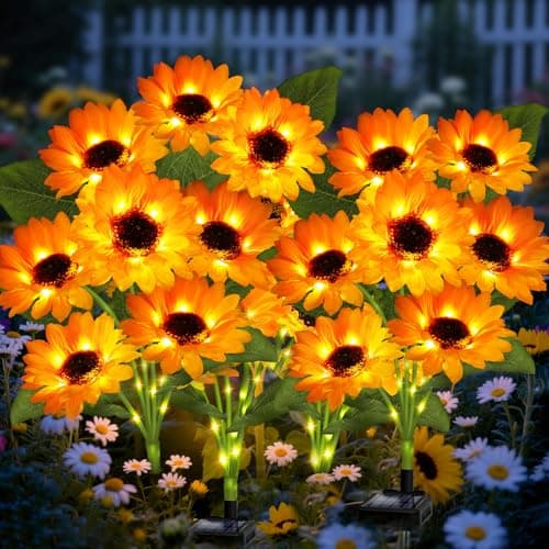 Solar Garden Lights 4 Pack 24 Solar Sunflower Lights Gifts for Mom Women Grandma Mothers Day Birthday Waterproof Solar Flower Light for Outdoor Decoration Decorative Stakes for YardLandscapePatio