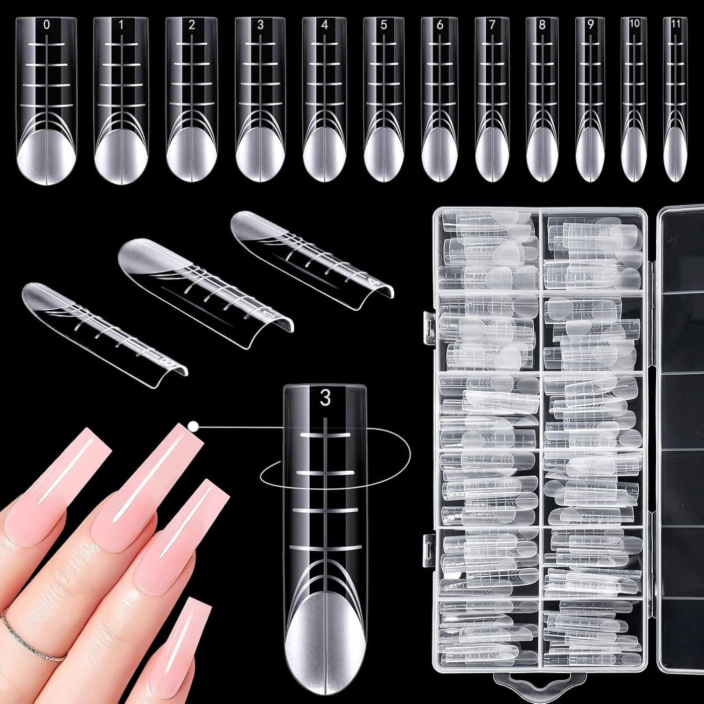 120 Pieces Dual Nail Forms Full Cover Dual Nail with Scale Lines Reusable Polygel Nail Forms Extension Nail Mold Tips for Manicure Extension Nail Art Salon Nails Design