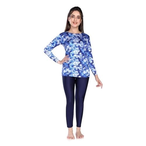 ROVARS Two Piece Swimming Costume for Women with Pads (Blue Tie Dye, 2XL)