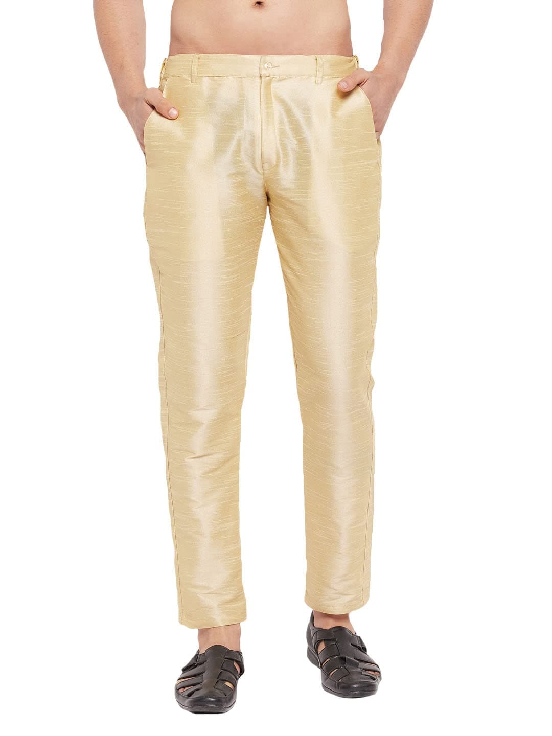 VM Men's Gold Silk Blend Pant Style Pyjama_VMMPANT005GO_42 |Fit Type: Regular Fit