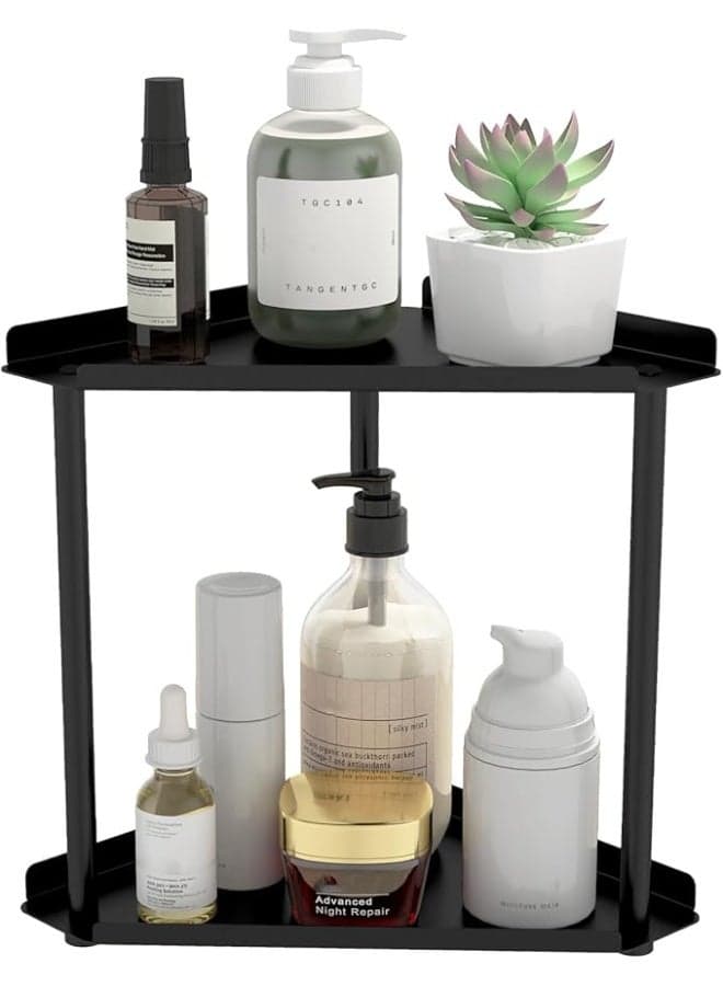 2 Tier Bathroom Counter Organizer, Corner Countertop Bathroom Organizer Rack,Makeup Countertop Organizers,Sturdy and Durable,for Dresser Bedroom Living Room Bathroom,Black