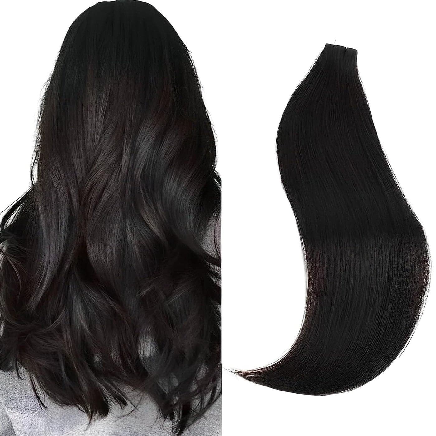 Sixstarhair SemiPermanent Pretaped Tape In Hair Extensions 100 Traceable Remy Human Hair New Trend Invisible Seamless and Reusable Off Black Tape In Hair Color 1B18inch
