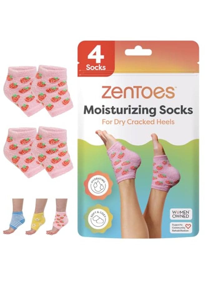 ZenToes Moisturizing Socks for Cracked Heel Treatment Vitamin E Olive Oil and Jojoba Oil Heel Socks Stocking Stuffers for Women Spa Self Care Gifts for Women Pink Strawberries Regular