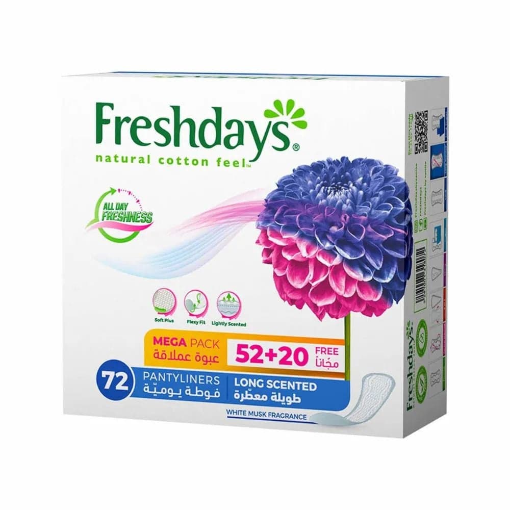 Freshdays Natural Cotton Feel All Day Freshness Pantyliners Mega Pack With White Musk Fragrance- 72 Pantyliners