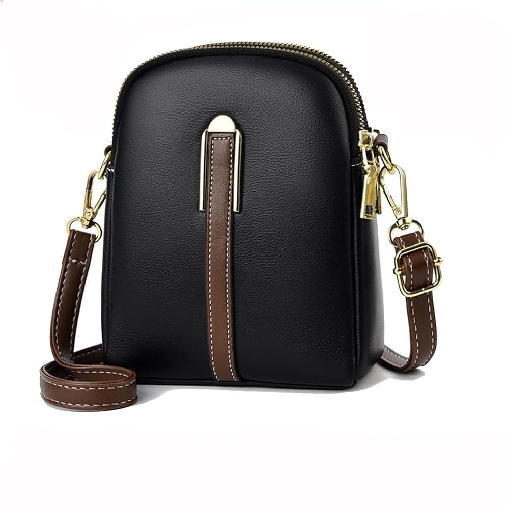 INOVERA (LABEL) Sling Bag for Women - Faux Leather Girl's CrossBody Bags - Small Mobile Purse with Adjustable Strap (Black)