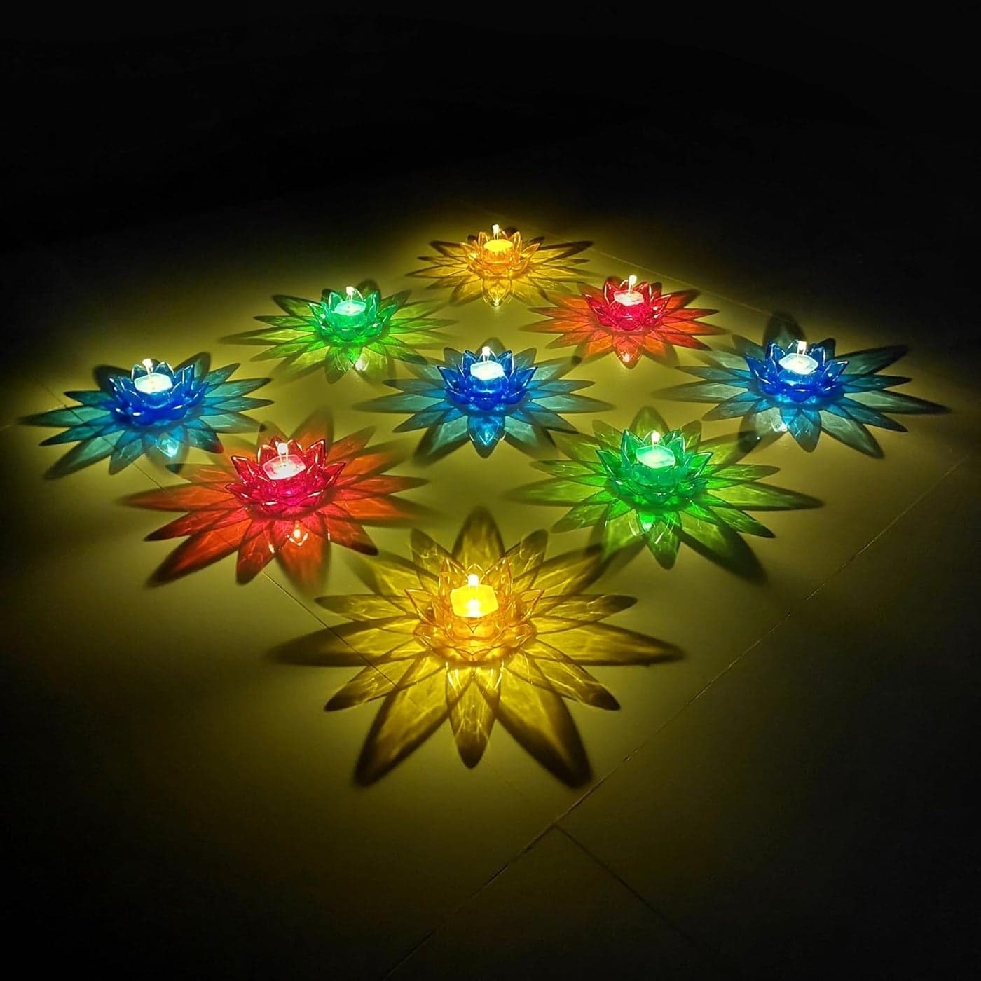LED Lotus Reflection Diya for Home Decoration Water Diya for Diwali Lights Pack of 6