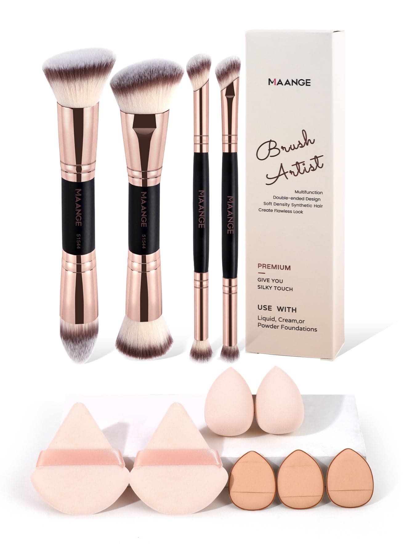11Pcs Makeup Tool Set Professional Cosmetic Foundation Powder Eyeshadow Makeup Puff Brush Beauty Tool Triangle Makeup Puff Ideal for Makeup Beginner