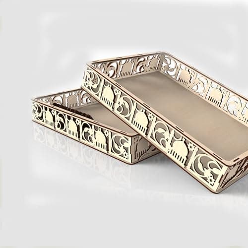 American Elm Pack of 1 Ramadan Mubarak Dessert Pastry Party Serving Tray - 16x11 inch | Wooden Serving Tray for Eid | Ramadan Decor | Eid Decor | Party & Home Use