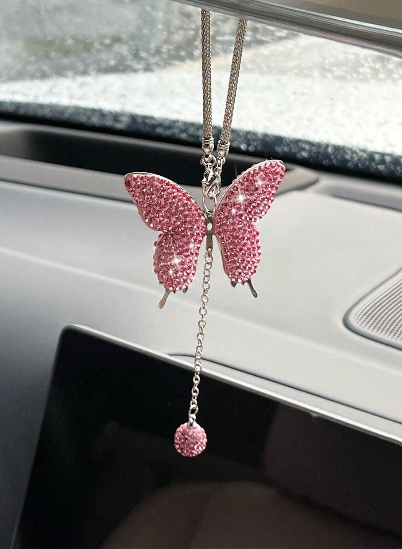 Car Decoration Shiny Pink erfly Design – Elegant Feminine Car Accessory – Rearview Mirror Hanging Ornament
