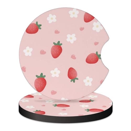 2 Pcs Car Cup Coasters Cute Strawberry Universal NonSlip Rubber Car Coasters for Cup Holders 275 inch Car Interior Accessories for Women