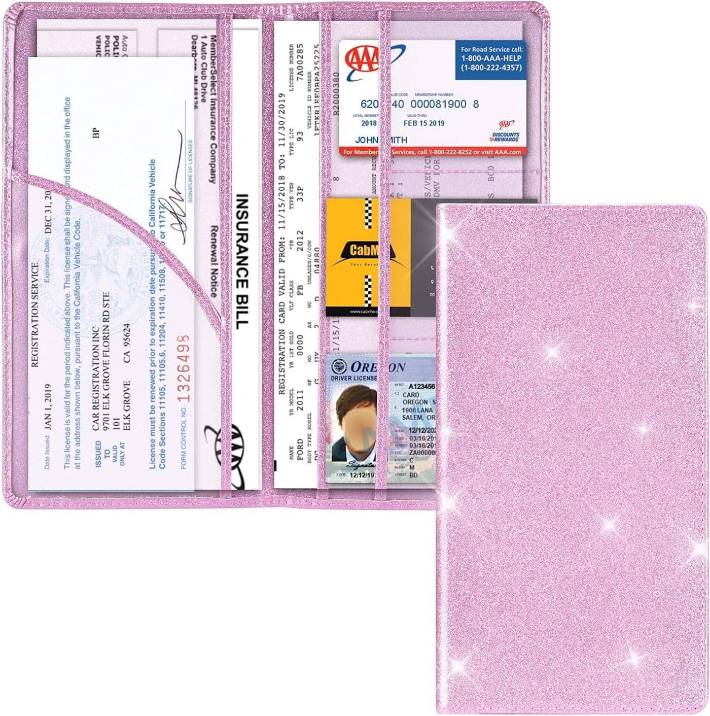 Cacturism Bling Pink Car Registration and Insurance Holder - Vehicle Glove Box Organizer