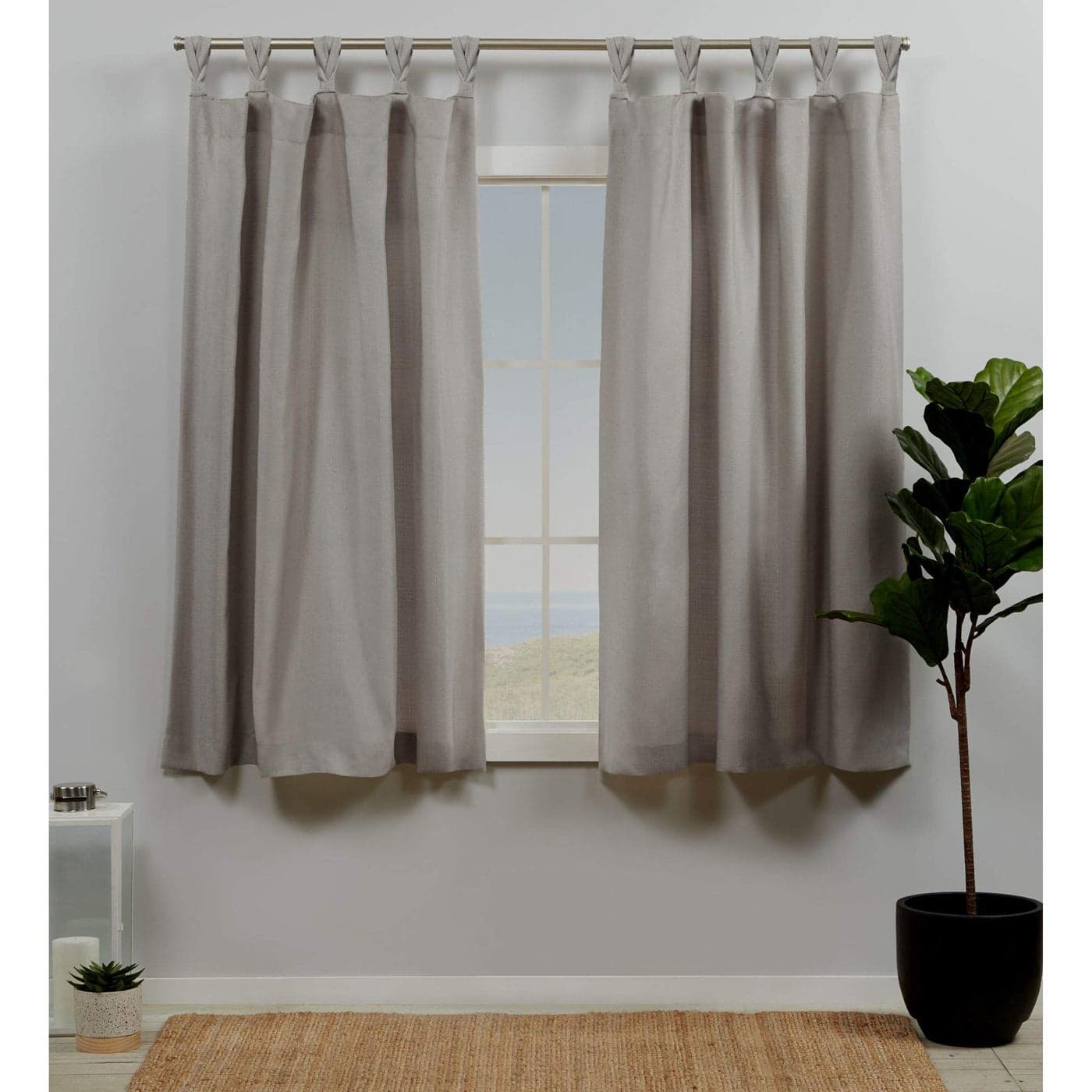 Exclusive Home Loha Linen Braided Tab Top Curtain Panel Pair 54x63 Beige