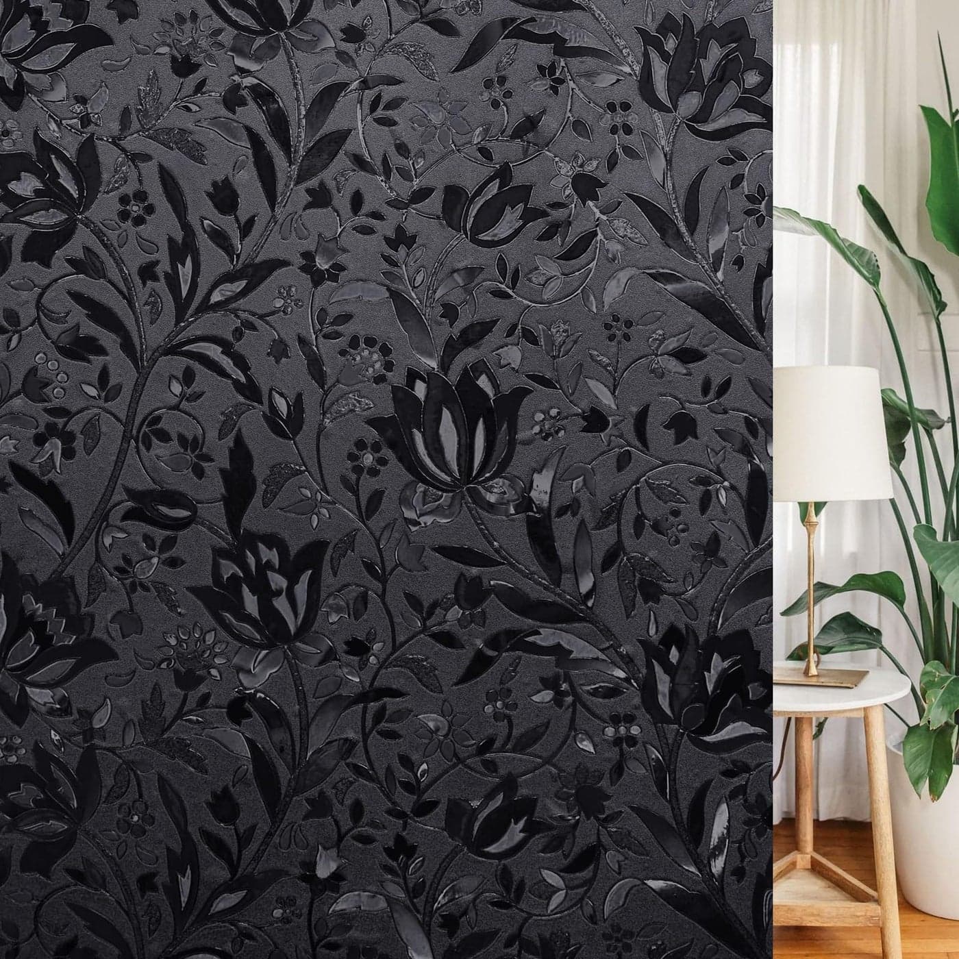 LEMON CLOUD Total Blackout Window Film Privacy Static Cling Frosted Black Window Covering 100 Opaque Film Tint Darkening Removable Film for High PrivacyBlackout Tulip Design175 x1574 inches