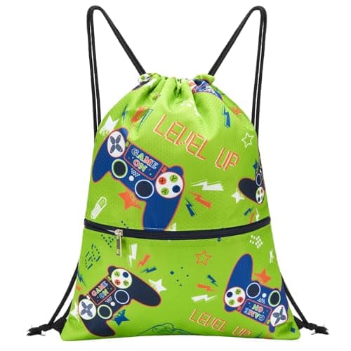 WAWSAM Game Kids Drawstring Backpack Waterproof, Gym Swim Bag Cinch Bag for Boys Kids Waterproof Beach Bag Draw String Bags, Back to School Birthday Gift with Zippered Pocket