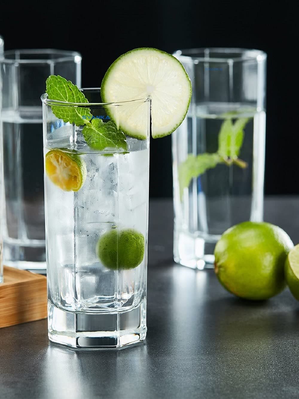 SYANKA Italian Premium Juice Glasses Set of 6 Transparent 300ml Stylish and Crystal Highball Glasses for Drinking Water Juice and Cocktails