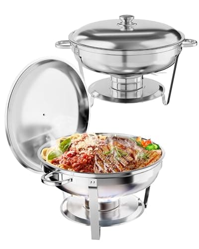 GAOMON 5QT Chafing Dish Buffet Set of 2 Pack, Round Stainless Steel Food Warmers Buffet Servers Sets, Chafer with Food & Water Pan, Lid, Frame, Fuel Holder for Catering and Parties