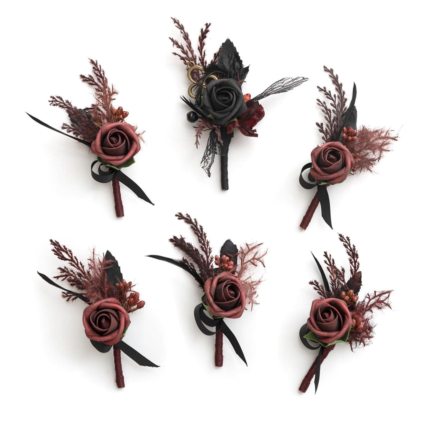 Lings Moment Boutonniere for Men WeddingSet of 6 Groom and Groomsmen Boutonniere for Wedding Homecoming Halloween Ceremony Anniversary Dinner Party Prom Flowers and Fall Vintage Wedding