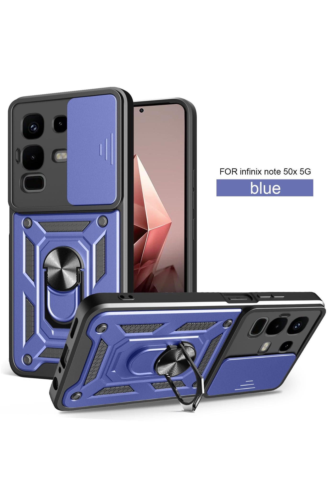 for Infinix Note 50 X Case Cover, Slide Camera Lens Cover, Magnetic Ring Holder Kickstand Protective Phone Case for Infinix Note 50 X, Blue