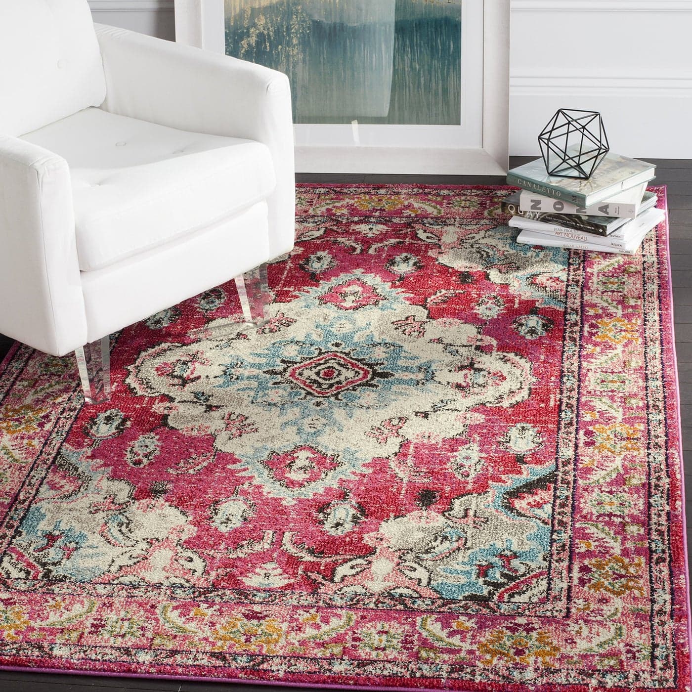SAFAVIEH Monaco Collection Area Rug 51 x 77 Pink Multi Boho Chic Medallion Distressed Design NonShedding Easy Care Ideal for High Traffic Areas in Living Room Bedroom MNC243D