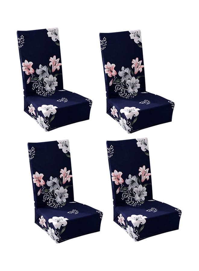 4-Piece Floral Design Dining Chair Cover Set Blue/Pink/White