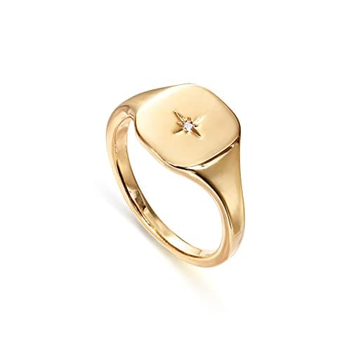 PAVOI 14K Gold Plated Signet Ring for Women | Bold Stackable Ring (Yellow Gold, 6)