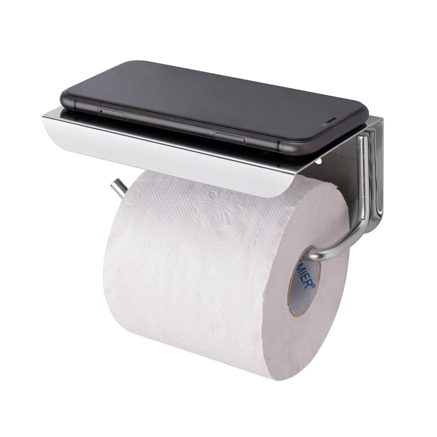 ACHRO Self Adhesive and Wall Mount Stainless Steel Toilet Paper Holder with Mobile Stand Wall Mounted Tissue Paper Holder with Shelf Toilet Paper Roll Holder for Bathroom with Nickel Chrome